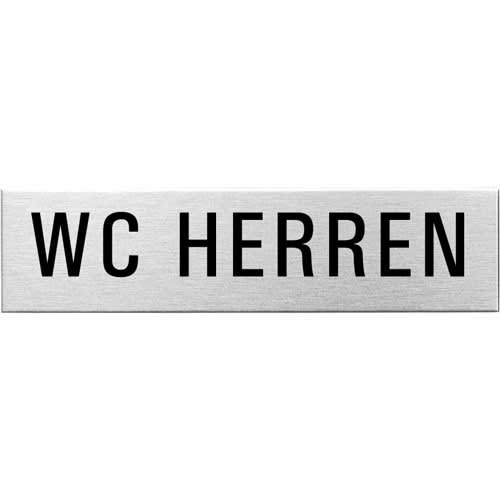 Textschild WC Herren eckig aus Metall mit schwarzer Schrift auf silbernem Hintergrund