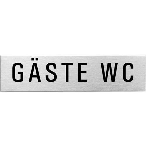 Eckiges Textschild mit der Aufschrift Gäste WC aus Metall