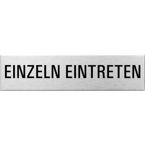 Eckiges Textschild mit der Aufschrift Einzeln eintreten aus Metall