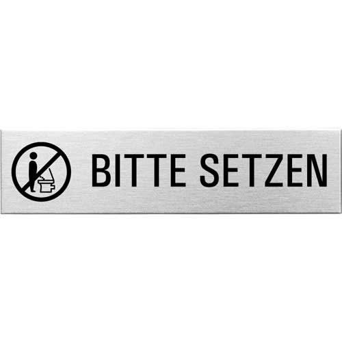 Eckiges Textschild mit Symbol und Schriftzug Bitte setzen, Verbotsschild