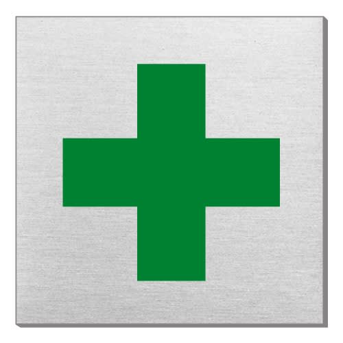 Grünes Kreuz auf quadratischem Hintergrund als Piktogramm