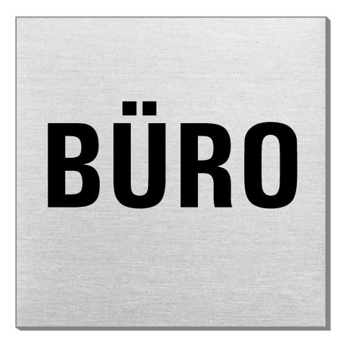 Quadratisches Textschild mit schwarzem Schriftzug Büro auf grauem Hintergrund