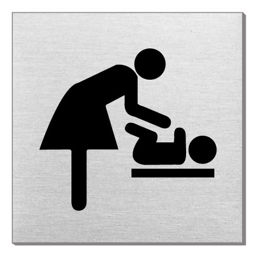 Piktogramm Wickelraum quadratisch Motiv 2 mit Symbol einer Person, die ein Baby auf einer Wickelkommode wickelt