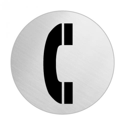 Piktogramm Telefon Symbol auf rundem Metallplättchen