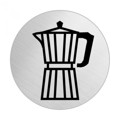 Rundes Piktogramm mit schwarzer Kaffeemaschine auf silbernem Hintergrund