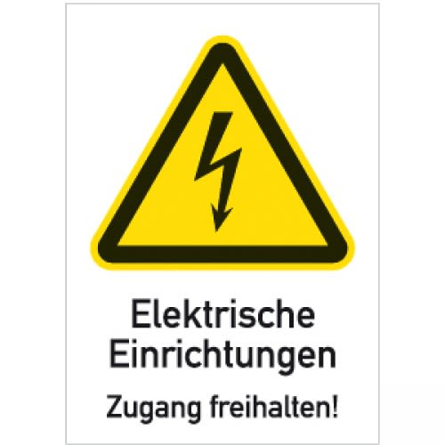 Warnschild Elektrische Einrichtungen Zugang freihalten mit Blitzsymbol