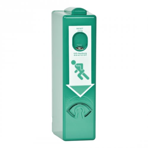 Einhand-Türwächter Basisgerät grün mit Reset-Knopf und Pfeilsymbol