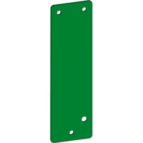 Grüne Montageplatte für Türwächter zur Befestigung an Brandschutztüren mit vier Bohrlöchern