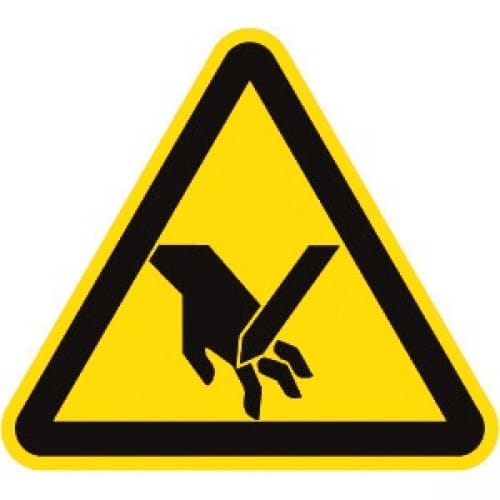 Warnschild Warnung vor Schnittverletzungen mit Hand und Messer Symbol