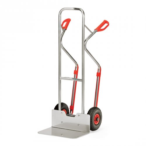 FETRA Alukarre A1331L mit großer Schaufel und auswechselbaren Gleitkufen, Tragkraft 200 kg, Transportkarre mit roten Griffen und Luftreifen