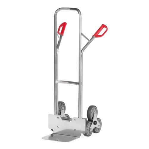 FETRA Alu-Treppenkarre AK1325 mit kleiner Schaufel und Treppensternen, Tragkraft 200 kg, Aluminium Transportkarre mit roten Griffen