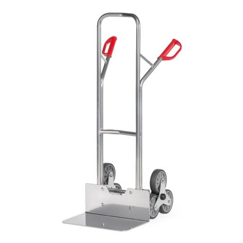 FETRA Alu-Treppenkarre AK1326 mit großer Schaufel und Treppensternen, Tragkraft 200 kg, Aluminium Transportkarre mit roten Griffen