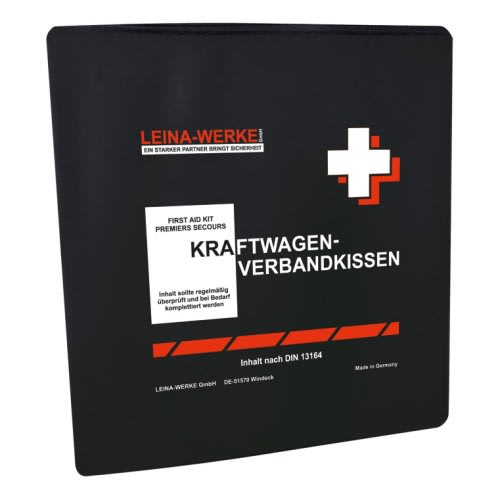 KFZ Verbandkissen Standard von LEINA-WERKE mit rotem Kreuz und Beschriftung Kraftwagen-Verbandkissen