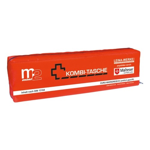 Rote Mini-Kombitasche M2 von LEINA-WERKE mit Malteser-Logo, Inhalt nach DIN 13164