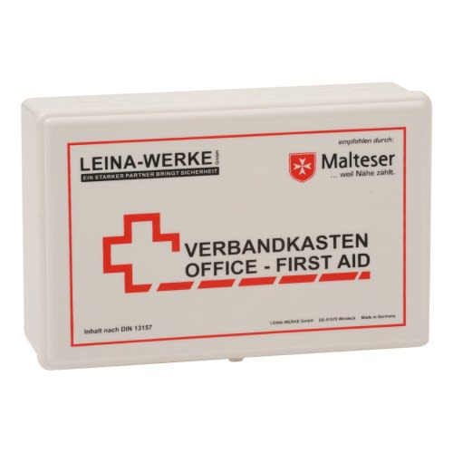 Betriebsverbandkasten Office - First Aid von Leina-Werke mit Malteser Empfehlung, weißer Erste-Hilfe-Kasten nach DIN 13157