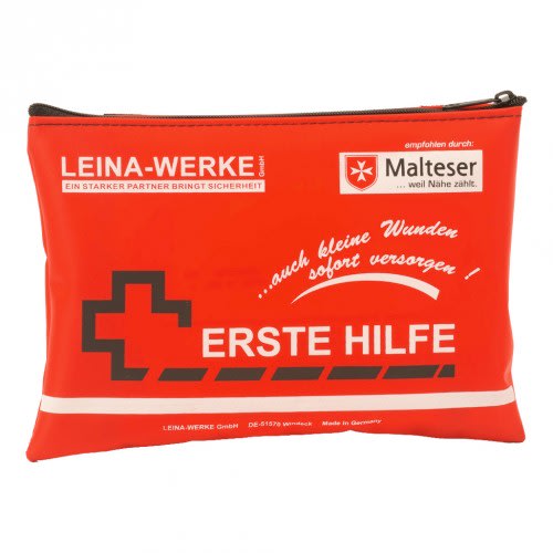 Mobiles Erste-Hilfe-Set von LEINA-WERKE mit Malteser Logo, rotes Erste-Hilfe-Täschchen