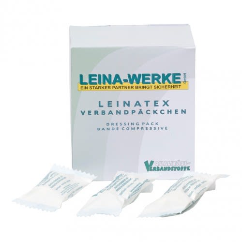 Leina-Werke Leinatex Verbandpäckchen mit drei einzelnen Verbandpäckchen in weißer Verpackung
