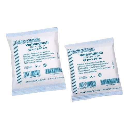 Verbandtücher nach DIN 13152 von LEINA-WERKE in verschiedenen Größen 60 cm x 80 cm und 40 cm x 60 cm