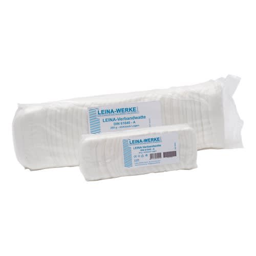 Leina Verbandwatte in zwei Größen verpackt, medizinische Verbandwatte nach DIN 61640