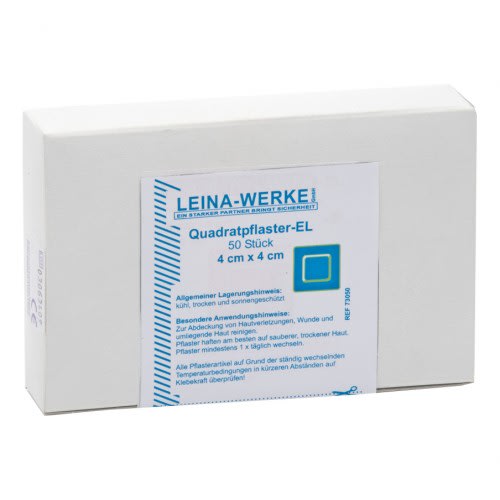Leina-Werke Quadratpflaster-EL 50 Stück 4 cm x 4 cm in weißer Verpackung