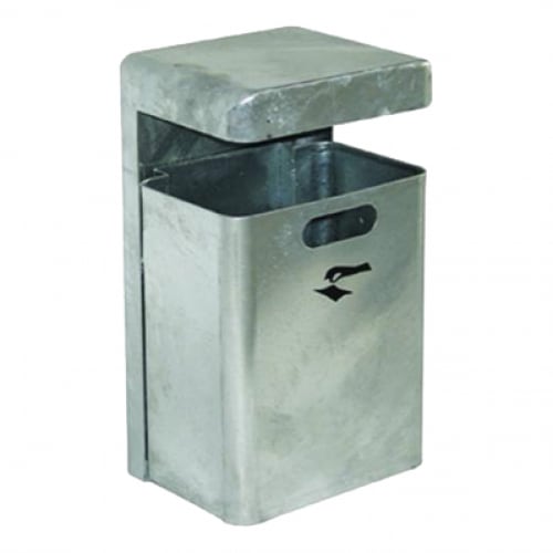 Rechteckiger Abfallbehälter MONDO aus Metall mit Abdeckhaube und Einwurföffnung