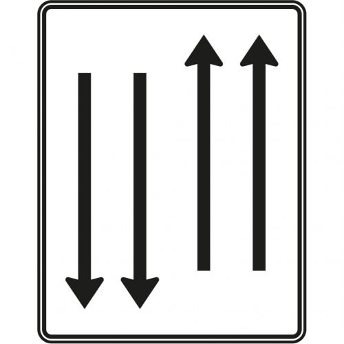 Fahrstreifentafel mit Gegenverkehr, 2-streifig in Fahrtrichtung und 2-streifig in Gegenrichtung, Verkehrszeichen VZ 522-33
