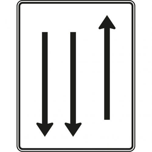 Fahrstreifentafel mit Gegenverkehr, 1-streifig in Fahrtrichtung und 2-streifig in Gegenrichtung, Verkehrszeichen VZ 522-32