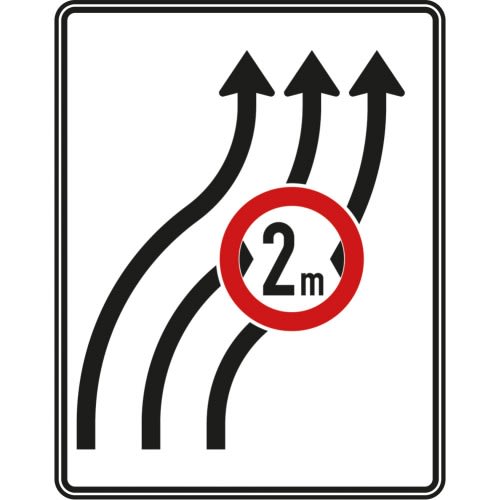 Verschwenkungstafel ohne Gegenverkehr 3-streifig nach rechts mit 2 Meter Höhenbeschränkung Verkehrszeichen VZ 515-22