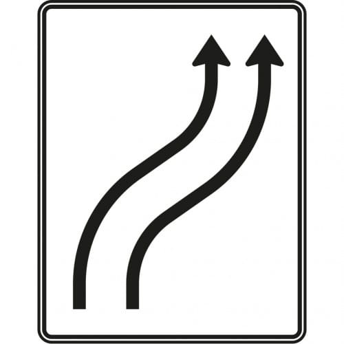 Verschwenkungstafel 2-streifig nach rechts Verkehrszeichen VZ 511-21 mit zwei nach rechts verschwenkten Fahrstreifen