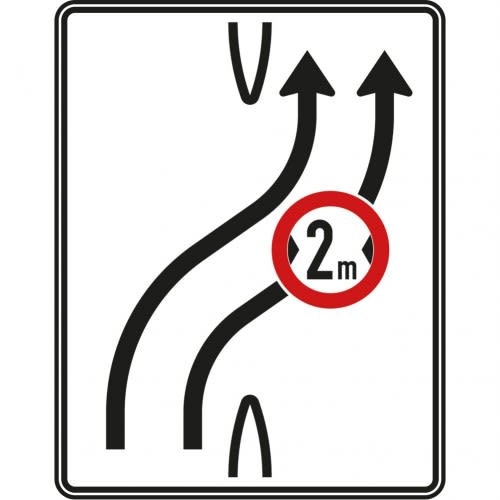 Überleitungstafel ohne Gegenverkehr 2-streifig nach rechts mit VZ 264 Verkehrszeichen VZ 505-21