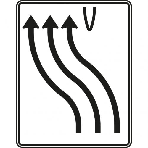 Überleitungstafel 3-streifig nach links Verkehrszeichen VZ 501-12 mit drei Pfeilen und einer Fahrspurverengung