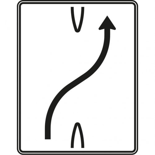Überleitungstafel 1-streifig nach rechts Verkehrszeichen VZ 501-20 mit schwarzem Pfeil auf weißem Hintergrund