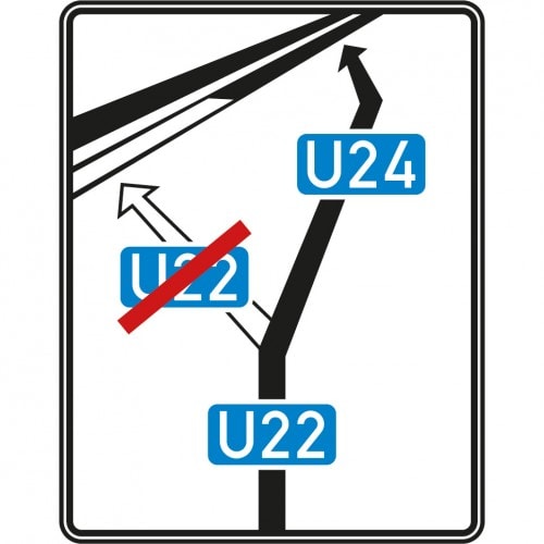 Verkehrszeichen Weiterführende Bedarfsumleitung VZ 466 mit Umleitung U22 und U24