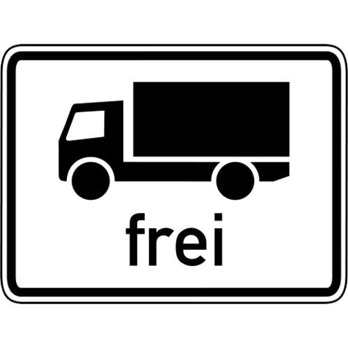 Verkehrsschild VZ 1024-12 mit Lkw-Symbol und Schriftzug frei für Kraftfahrzeuge mit einer zulässigen Gesamtmasse über 3,5 Tonnen einschließlich Anhänger und Zugmaschinen, ausgenommen Pkw und Kraftomnibusse