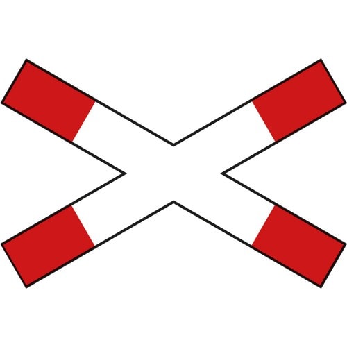 Andreaskreuz liegend Verkehrsschild VZ 201-52 mit rotem und weißem Muster