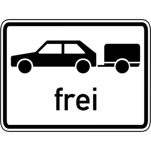 Verkehrsschild Personenkraftwagen mit Anhänger frei VZ 1024-11 schwarz weiß