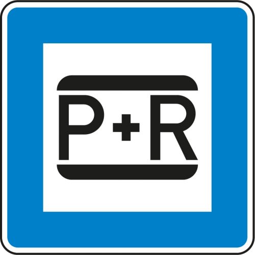 Verkehrsschild Parken und Reisen VZ 316 mit P+R Symbol auf blauem Hintergrund
