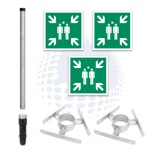 Dreieck 500 mm Sammelplatz-Schild mit Pfosten und Befestigungselementen, Komplett-Set 3500 mm zum Einbetonieren