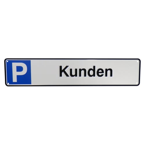 Schild Kundenparkplatz mit blauem P-Symbol und Schriftzug Kunden