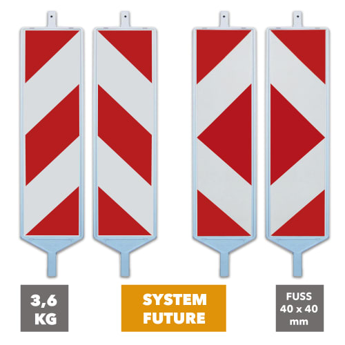 TL Leitbake FUTURE Typ S Verkehrsleitelemente mit rotem und weißem diagonalen Streifenmuster, Gewicht 3,6 kg, Fuß 40 x 40 mm