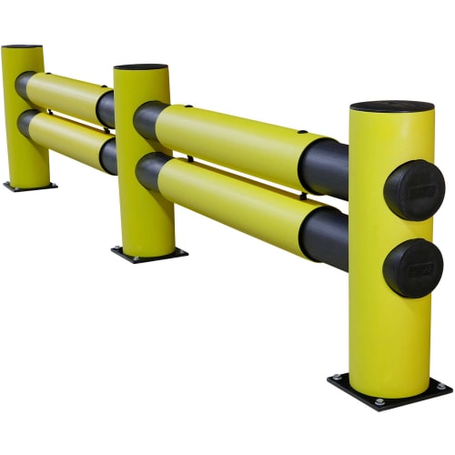 d-flexx® Flexible Verkehrsbarriere Hotel in gelb und schwarz, robuste Schutzbarriere aus Kunststoff mit zwei horizontalen Rohren