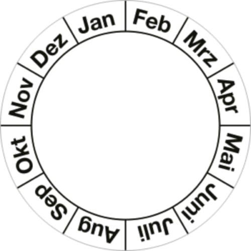 10x Grundplakette Januar - Dezember ohne Jahr, Weiß, ø 40 mm, Folie