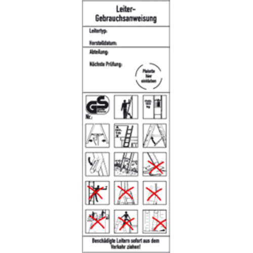1 Stück Leiter-Gebrauchsanweisung gemäß DGUV Information 208-016, Folie