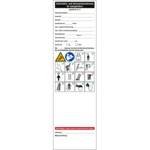 1 Stück Sicherheits- und Gebrauchsanweisung für Anlegeleitern, Weiß, Folie