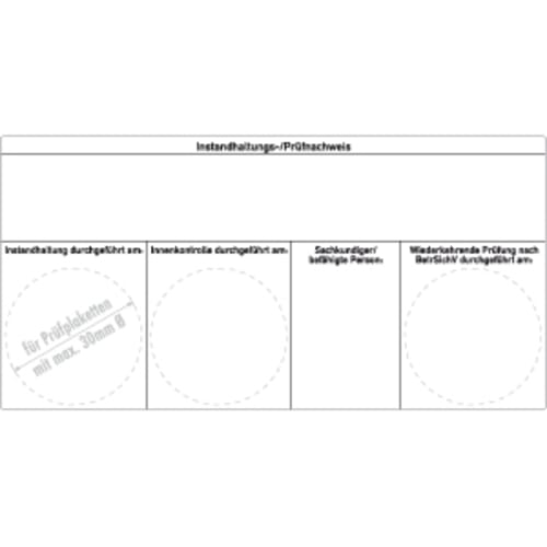100x Instandhaltungsnachweis mit Ihrem Firmeneindruck, Weiß, 60 x 120 mm, Folie