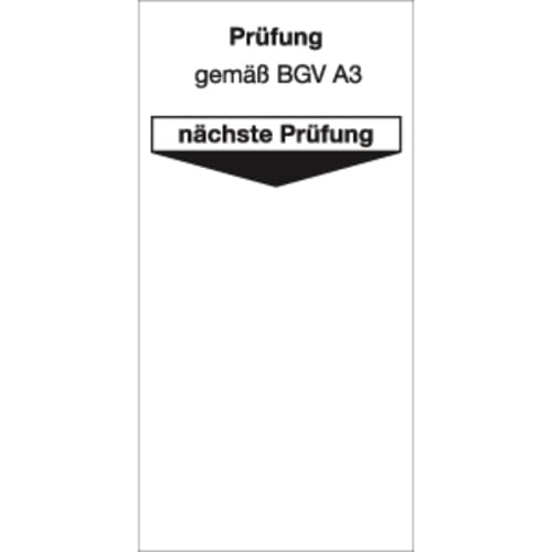 10x Grundplakette Prüfung gemäß BGV A3 nächste Prüfung, Weiß, 80 x 40 mm, Folie