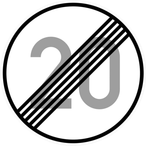 Ende der zulässigen Höchstgeschwindigkeit 20 km/h (Verkehrsschild Nr. 278-20)