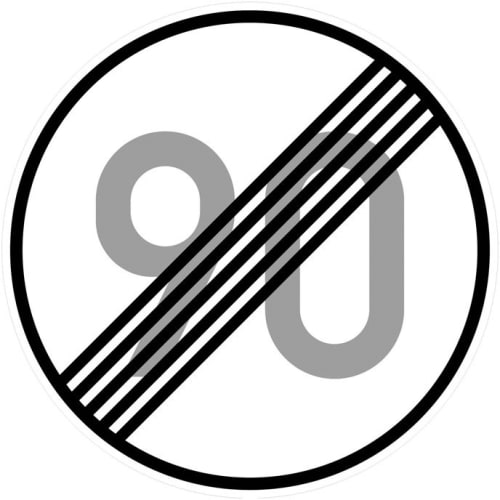 Ende der zulässigen Höchstgeschwindigkeit 90 km/h (Verkehrsschild Nr. 278-90)