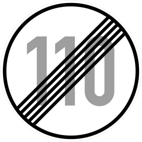 Ende der zulässigen Höchstgeschwindigkeit 110 km/h (Verkehrsschild Nr. 278-110)