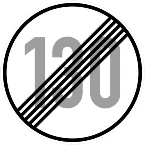 Ende der zulässigen Höchstgeschwindigkeit 130 km/h (Verkehrsschild Nr. 278-130)